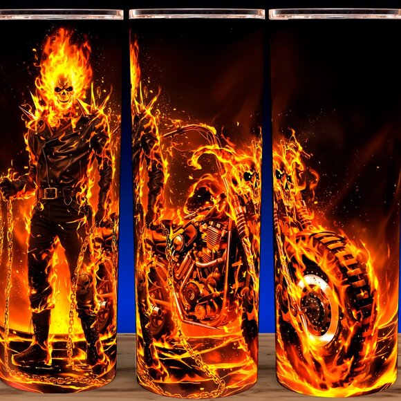 Ghost Rider with Hellcycle - Ghostrider Biker Cup Mug Tumbler 20oz - Picture 1 of 4
